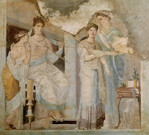 Slav som kammar en flickas hår, Herculaneum, tredje stil (fresk) av Roman