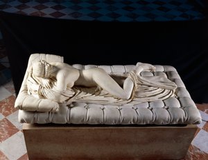 Sovande Hermafrodit, kopia efter ett original från 200-talet f.Kr., från Diocletianus bad, Rom (marmor) av Roman