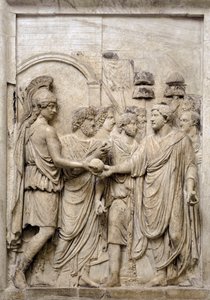 Högtidligt inträde av kejsar Hadrianus i Rom, 2:a århundradet (marmorrelief) av Roman