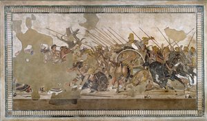 Slaget vid Issos som Alexander III den store vann mot Darios (Darius) III Codoman (335 - 331 f.Kr.) - Mosaik av Pompei - av Roman
