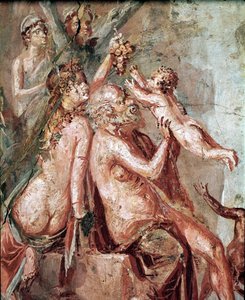 Dionysos barndom med Satyr och Silene (fresk av Roman