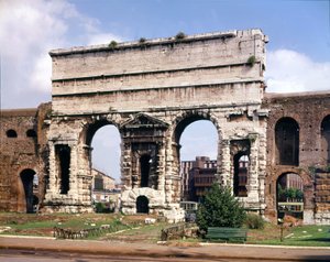 Utsikt över maggioreporten (major), detta är punkten där Claudes akvedukt slutar 38 ap. JC., Rom. av Roman