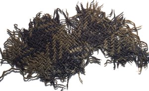 Fragment av ylletyg med en enkel rutig design, från mynningen på en kruka som innehåller en skatt av romerska mynt, från Falkirk, ca 230 e.Kr. (ull) av Roman