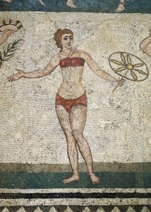 Unga romerska ägnade sig åt fysiska övningar. (Detalj av mosaik, 315-350 e.Kr.) av Roman