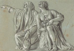 Två knästående figurer med offer av Roman 18th Century