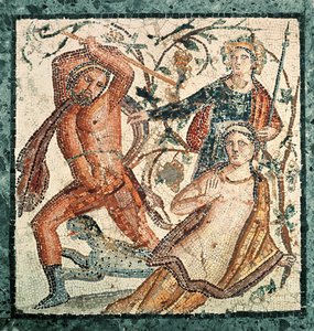 Lycurgus attackerar nymfen Ambrosia, mosaik från Herculaneum (50-79 e.Kr.)