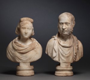 Porträttbyst av en aristokratisk kvinna och porträttbyst av en aristokratisk man, 280-290 (marmor) av Roman Imperial Period