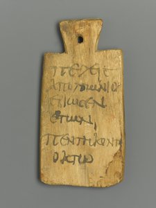 Mummy Tag med grekisk inskription (trä & pigment) av Roman Period Egyptian