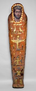 Mumie av en ung man, med enkaustiskt porträtt, från El-Hibeh (linneinlindade mänskliga kvarlevor med målad träpanel) av Roman Period Egyptian
