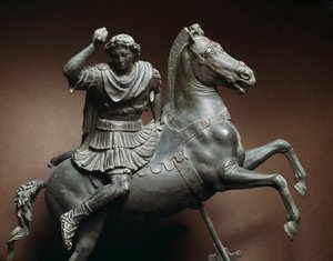 Alexander den store (356-323 f.Kr.) på häst Hästen skulle vara Bucephale. Bronsskulptur efter ett original av Lysippe av Sicyone (395-305 f.Kr.) Neapel, Museo Archeologico Nazionale