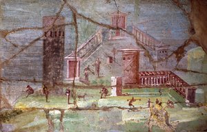 Forntida romersk fresk med landskap från Pompeji av Roman Roman