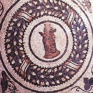 Antilops huvud, romersk mosaik, tidigt 300-tal (mosaik) av Roman Roman