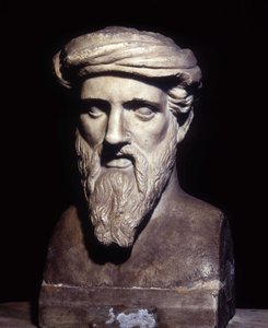 Byst av Pythagoras (-600-talet), grekisk filosof och matematiker, Musei Capitolini, Rom. av Roman Roman