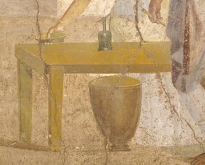 Detalj av fresk som visar en offermåltid, De förgyllda amorernas hus, Pompeji , Kampanien, Romersk civilisation av Roman Roman