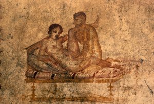 Erotisk fresk från House of Vettii, Pompeji (UNESCOs världsarvslista av Roman Roman