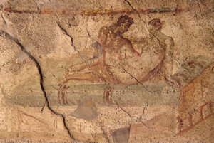 Erotisk fresk från Lupanar, Pompeji (UNESCOs världsarvslista av Roman Roman