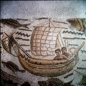 Fiskescen i mosaik i Hippo, Algeriet. av Roman Roman