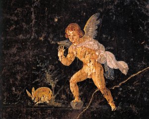 Fresk föreställande Amor som jagar hare, från Pompei, Italien av Roman Roman