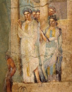 Fresko föreställande Ifigenia i Tauris, detalj av tjänarinnor, från L. Caecilius Giocondus hus i Pompei, Italien av Roman Roman