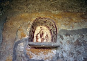 Fresk föreställande ett Lararium från Pompeji (UNESCOs världsarvslista av Roman Roman