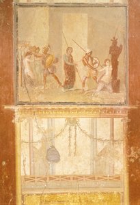 Fresk föreställande mötet mellan Priam, Menelaos och Helen och Arisace som jagar Cassandra, från House of Menander, Pompeji, Kampanien, romersk civilisation av Roman Roman
