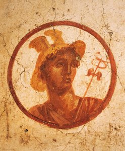 Fresk föreställande porträtt av man på vit bakgrund, House of Ancient Hunt, Pompeji, Kampanien, romersk civilisation av Roman Roman
