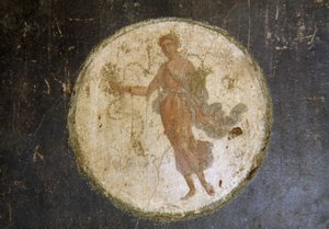 Fresk med medaljong, högra flygeln i House of Vettii, Pompeji (UNESCOs världsarvslista av Roman Roman
