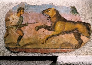 Gladiator som slåss mot ett lejon (fresk) av Roman Roman