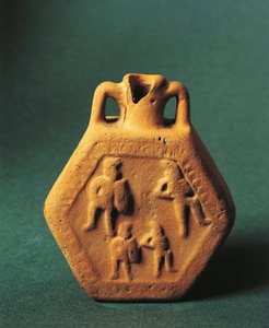 Höftflaska som representerar gladiatorer, Emilia-Romagna (keramik) av Roman Roman