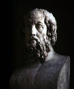 Imaginärt porträtt av den blinde Homer. Reproduktion av den hellenistiska perioden av en byst från 200-talet f.Kr. Musée du Louvre Paris av Roman Roman