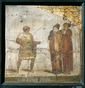 Italien, Kampanien, Pompeji, teaterscen, fresk av Roman Roman