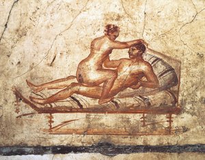 Italien, Campania-regionen, Neapelprovinsen, Pompei, House of Vettii, Erotisk fresk av Roman Roman