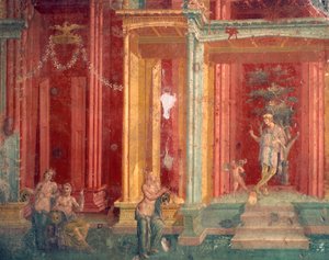 Italien, Neapelprovinsen, Campania-regionen, Pompeji, House of Loreio Tiburtino, Fresco av Roman Roman