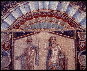 Neptunus och Amfitrit. Detalj av en väggmosaik från triclinium i casa di Nettuno e Anfitrite, 500-talet f.Kr.-1:a århundradet e.Kr. av Roman Roman