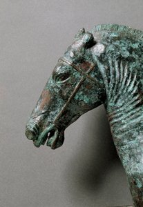 Romersk konst: "" Galopphäst"" Detalj. Bronsskulptur från Cerro al Calvario av Roman Roman