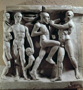 Romersk konst: boxningsscen. Låg lättnad. Museum för romersk civilisation, Rom av Roman Roman