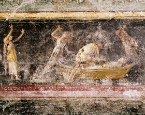 Romersk konst: domen av Bakenranef (Bocchoris) kung av Egypten - detalj av fresken av frisen i rum C, villa Farnesina (romersk konst: dom av kung Bocchoris, från frisen i rum C, Villa farnesina) Rom museo nazionale romano av Roman Roman