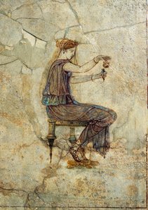 Romersk civilisation, fresk som porträtterar flicka som häller parfym, från Pompeji