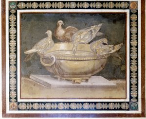 Romersk mosaik som föreställer 4 duvor. av Roman Roman
