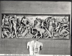 Sarkofag föreställande Mars och Rhea Silvia (marmor) (s/v foto) av Roman Roman
