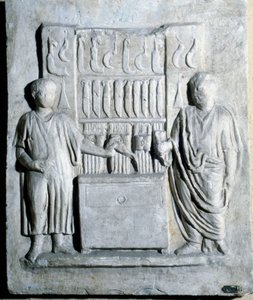 Tecken på knivaffären under romartiden. Museo di Ostia (Ostia) av Roman Roman