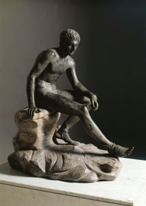 Resten av Hermes romersk bronsskulptur efter ett grekiskt original av Lysippe. Från Ercolano (Herculaneum) Dim. 105 cm Neapel, Museo Archeologico Nazionale av Roman Roman