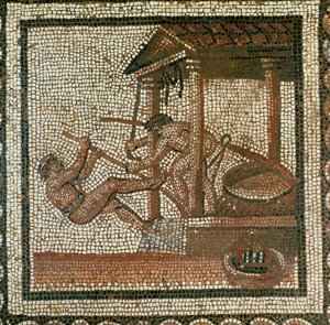 Två män som pressar olja (mosaik) av Roman Roman