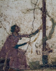 Kvinna vid heligt träd, fragment av fresk från Pompeji, Kampanien, Italien, romersk civilisation av Roman Roman