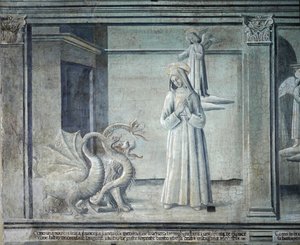 Livet av Saint Francoise Romaine, förföljd av demoner i form av monster, från den romerska skolan