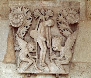 Hängning av Judas (ristad huvudstad) av Romanesque