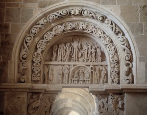 Norra portalen: Jesu uppenbarelse efter hans död och himmelsfärden (skulptur) av Romanesque