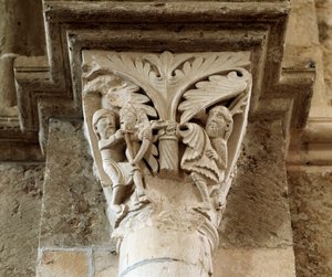 Kains död (ristad huvudstad) av Romanesque