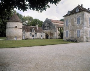 Utsikt över duvsko, kyrka och abbotsbostad av Romanesque