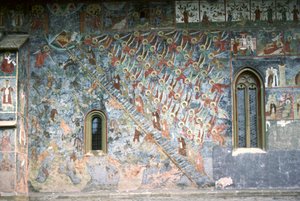 Himmelsstege, målning på kyrkans norra framsida, ca 1601